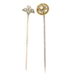 Two early 20th century split pearl stickpins.