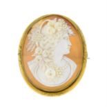 An early 20th century shell cameo brooch, depicting Flora in profile.