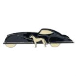 A silver and enamel classic car and greyhound brooch, by Butler & Wilson.