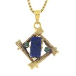 A lapis lazuli and emerald pendant, with chain.