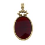 A 9ct gold bloodstone and carnelian fob.