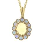 A 9ct gold opal cluster pendant, with 9ct gold chain.