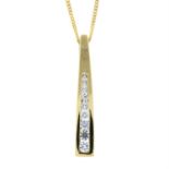 A 9ct gold cubic zirconia pendant, with 9ct gold curb-link chain.