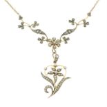 An early 20th century seed and split pearl floral necklace, with detachable drop.