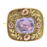 A late 19th century gold foil-back amethyst floral brooch.