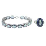 A silver coated topaz bracelet, together with a coated topaz dress ring.