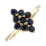 A 9ct gold sapphire cluster ring.