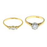 An 18ct gold brilliant-cut diamond ring, together with a diamond three-stone ring.
