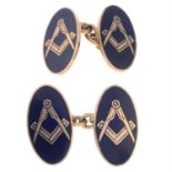 A pair of 9ct gold blue enamel masonic motif cufflinks.