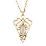 An Arts and Crafts 9ct gold blister and seed pearl pendant, by Barnet Henry Joseph,