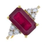 An 18ct gold glass-filled ruby and brilliant-cut diamond ring.