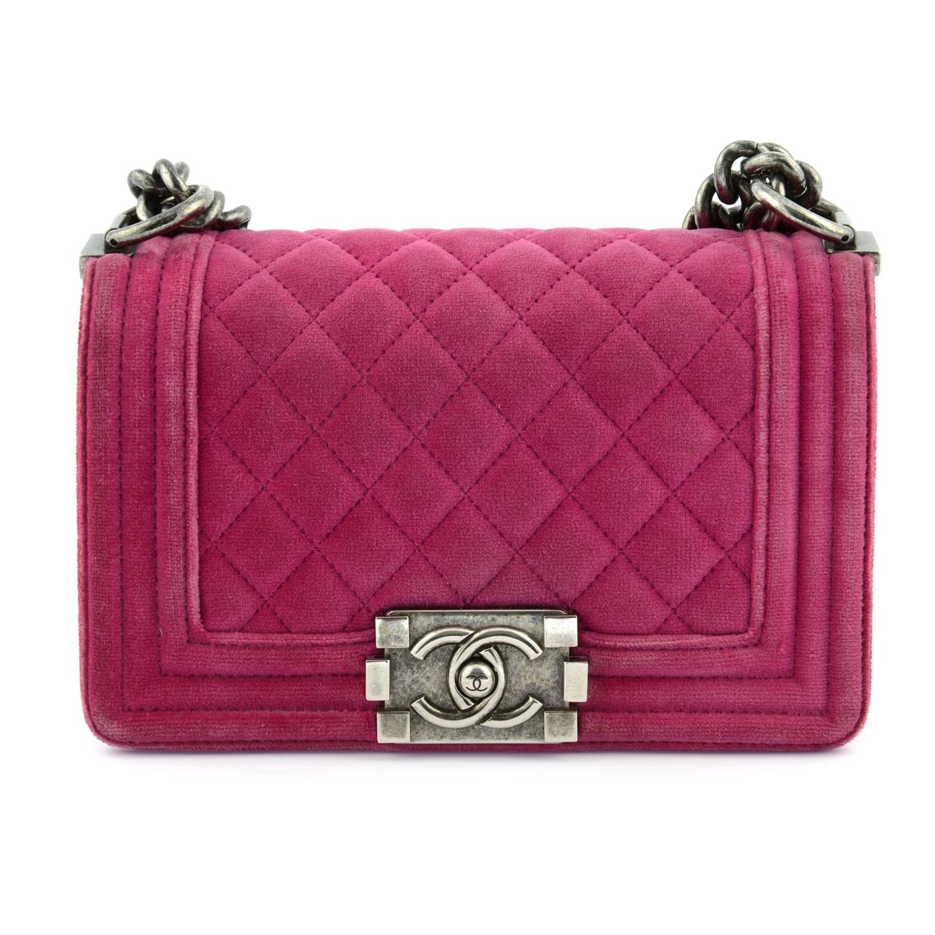 CHANEL - a pink velvet small Boy handbag.
