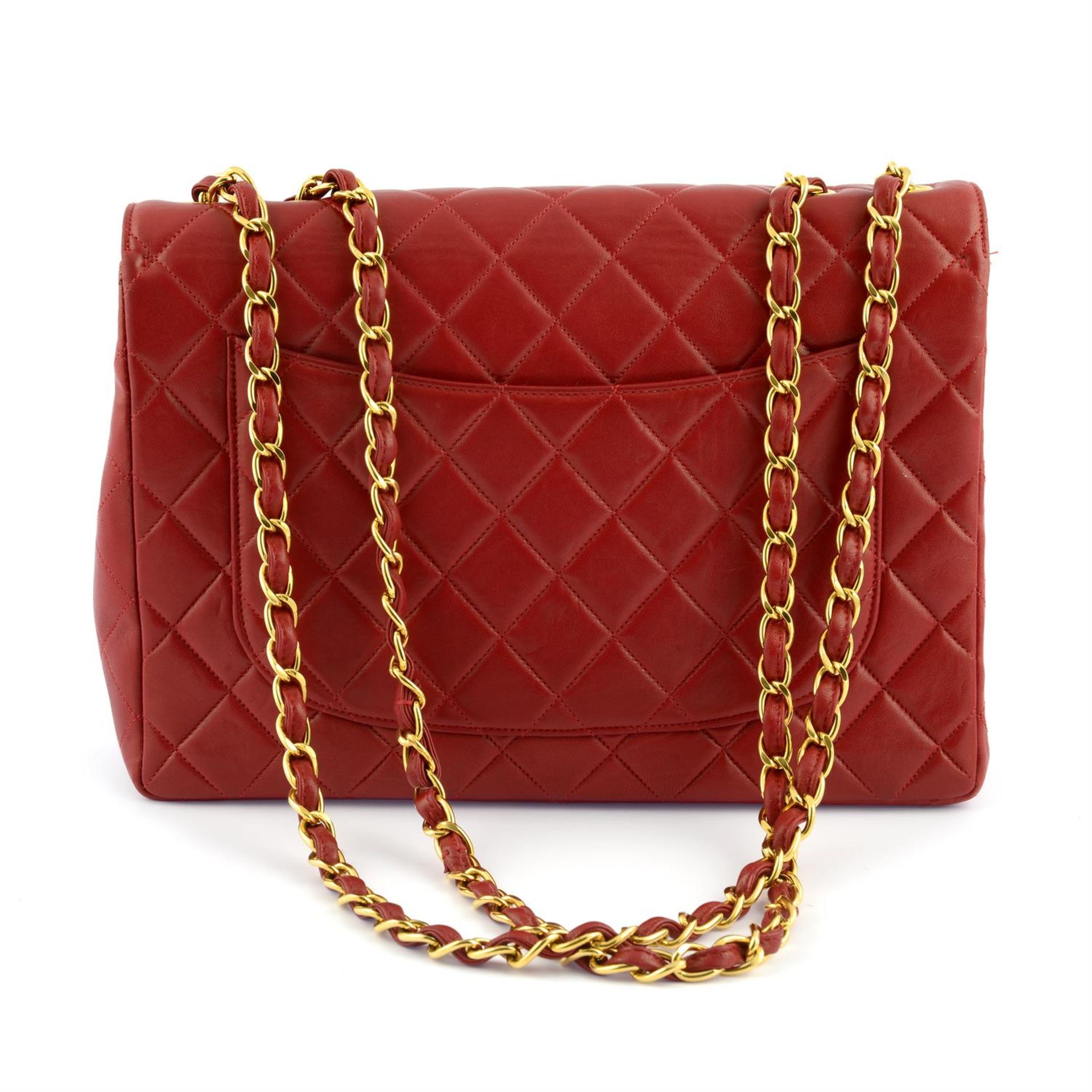 CHANEL - a red lambskin leather Jumbo flap handbag. - Image 2 of 6