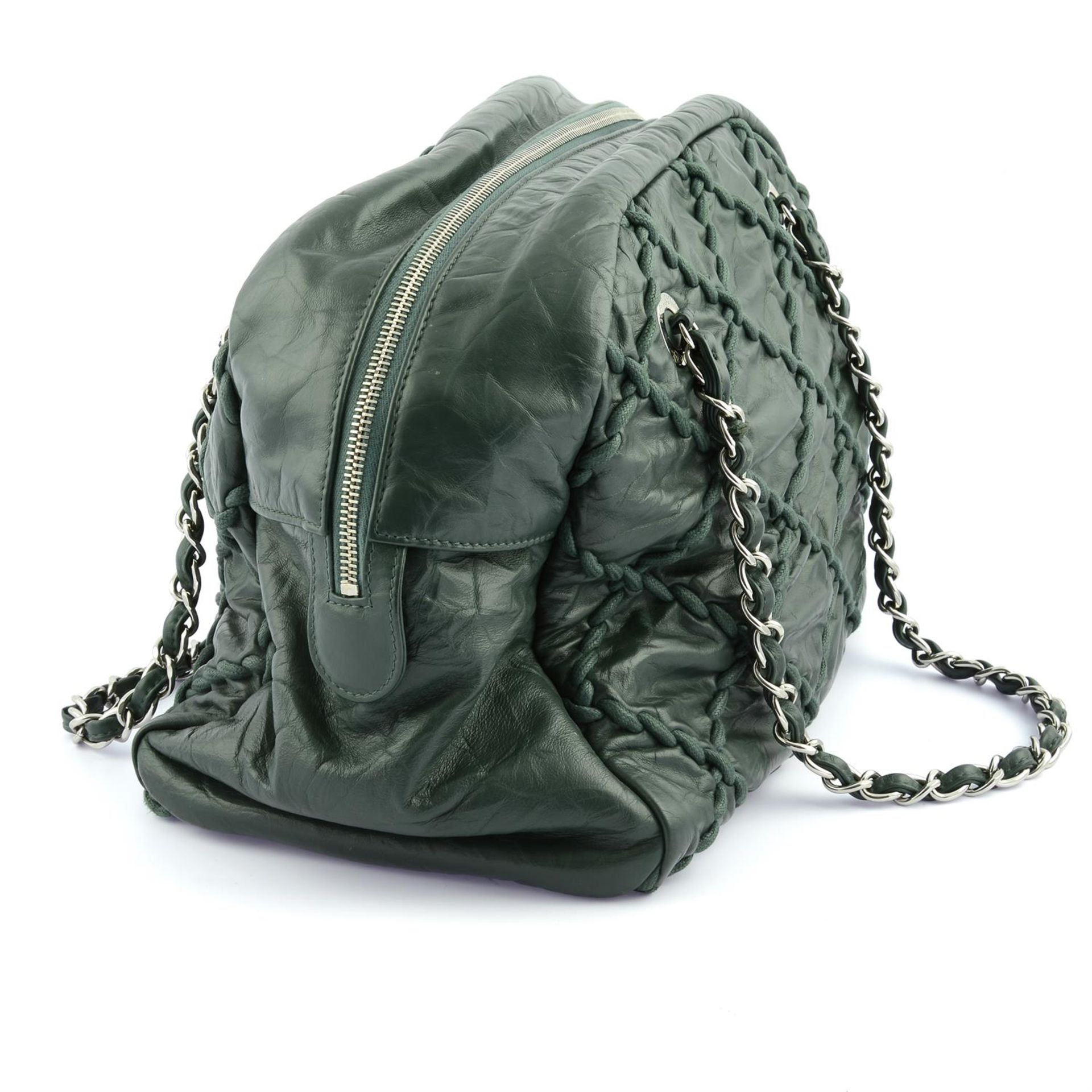 CHANEL - a green crinkled leather Ultra stitch bowling bag. - Image 3 of 4