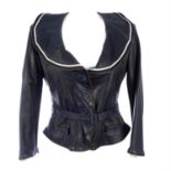 ALEXANDER MCQUEEN - a navy blue leather jacket.