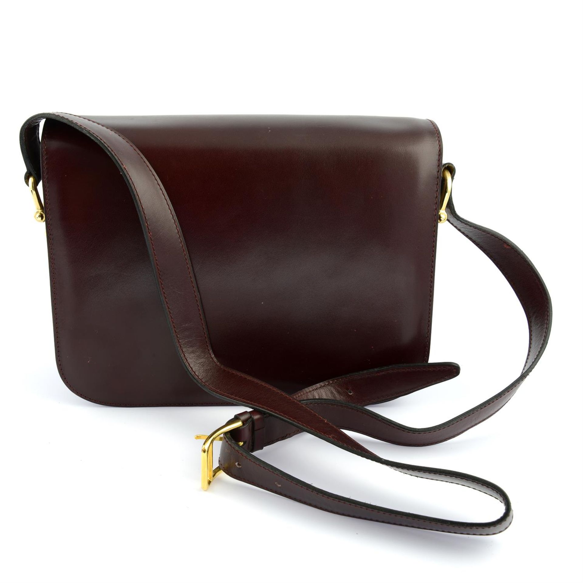 CÉLINE - a burgundy leather shoulder bag and matching leather gloves. - Image 5 of 8