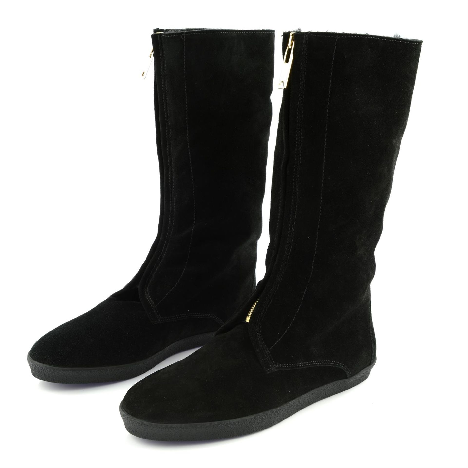 BURBERRY - a pair of black suede Stanmore fold over snow boots.