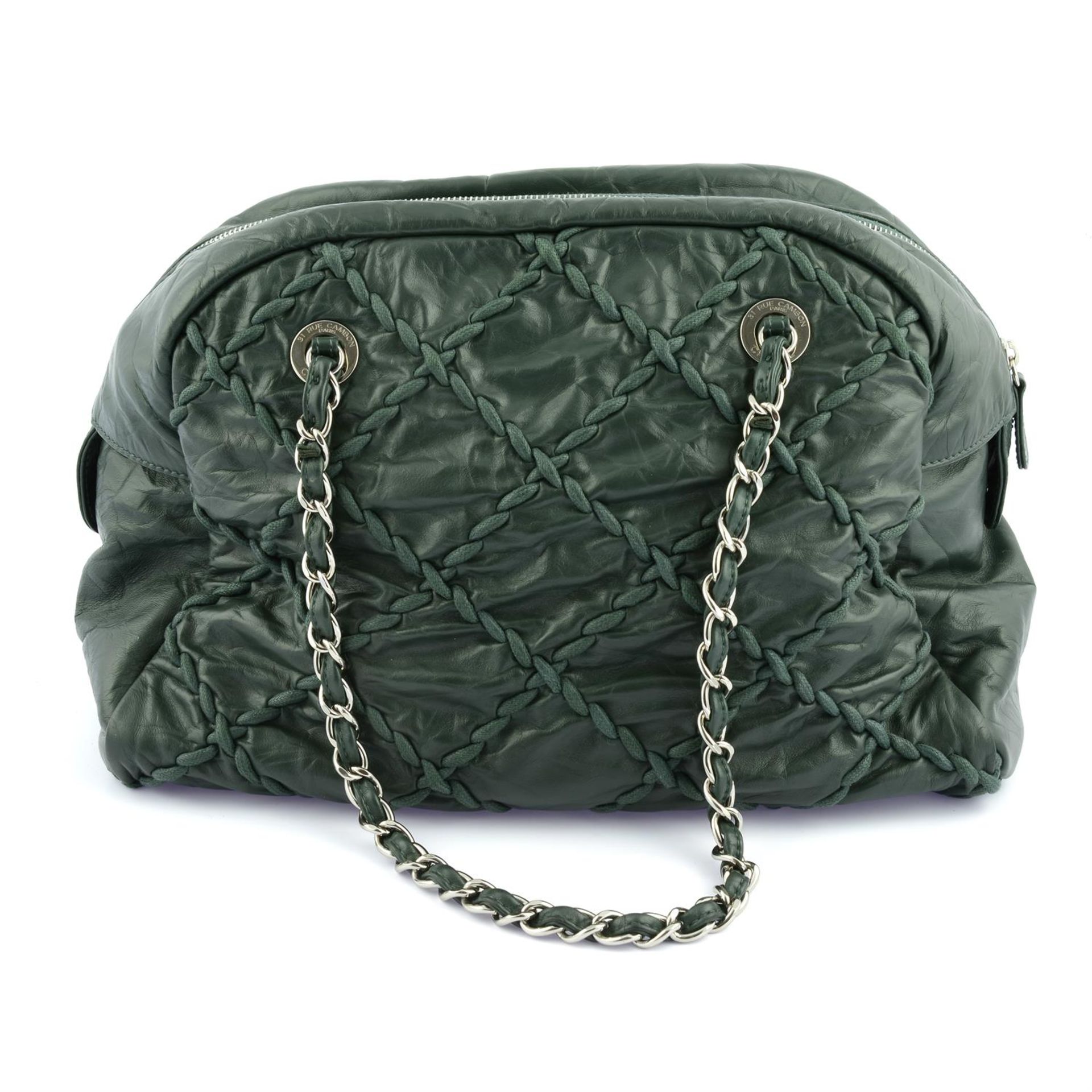 CHANEL - a green crinkled leather Ultra stitch bowling bag. - Image 2 of 4
