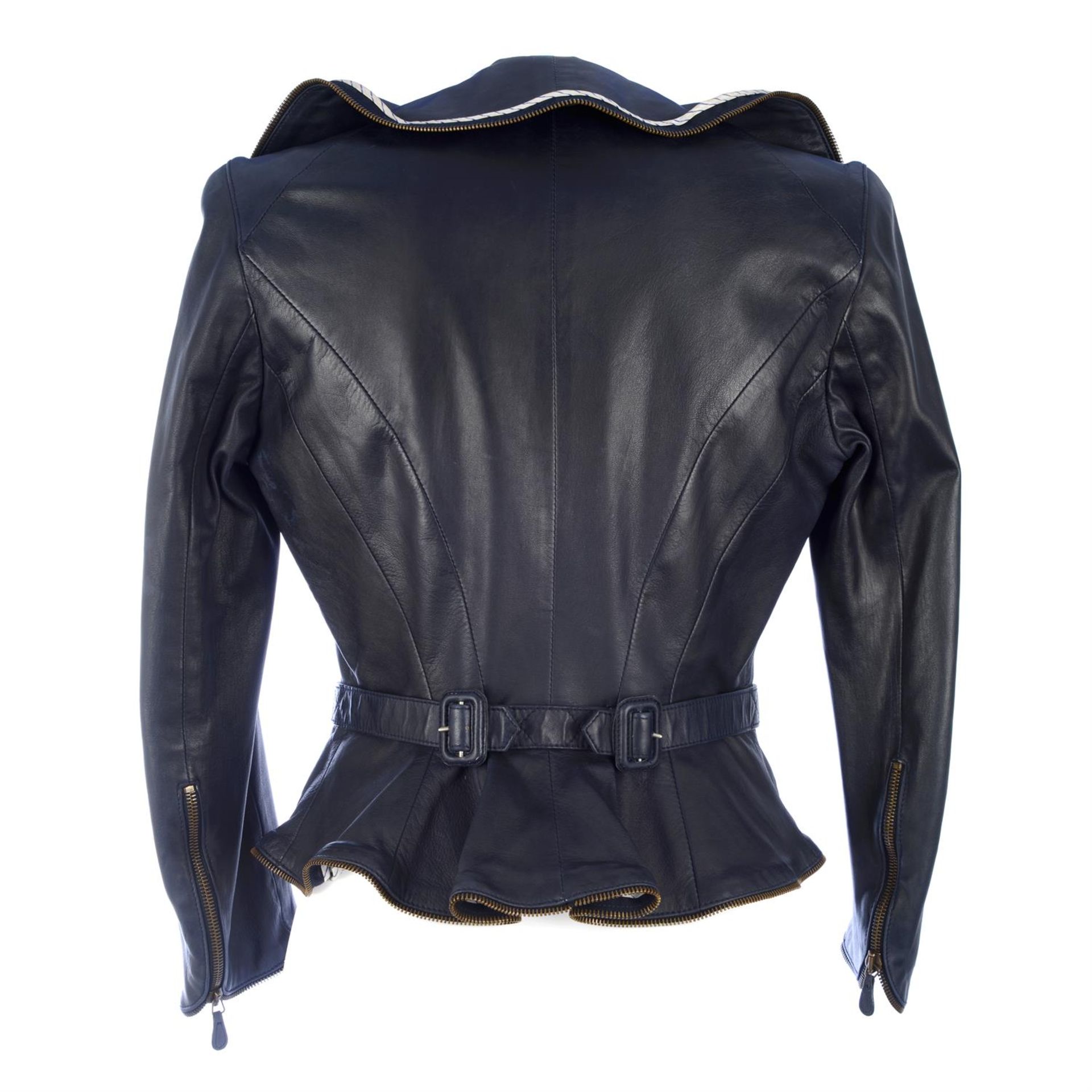 ALEXANDER MCQUEEN - a navy blue leather jacket. - Image 2 of 3