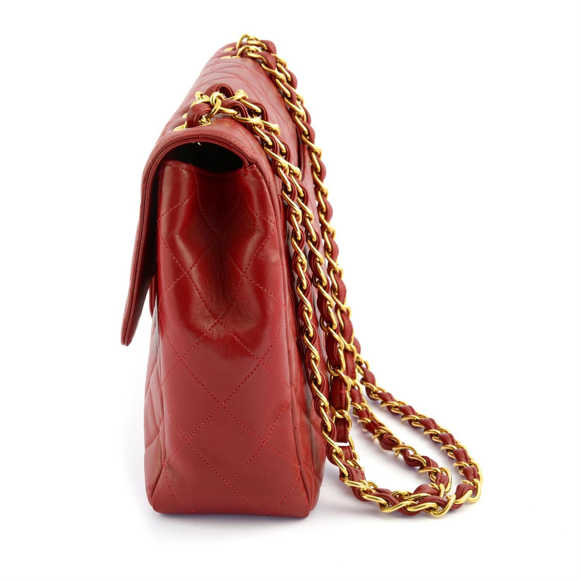 CHANEL - a red lambskin leather Jumbo flap handbag. - Image 3 of 6