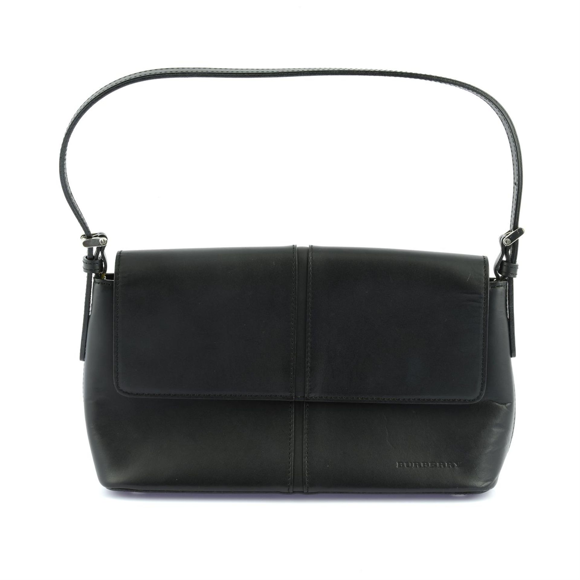 BURBERRY - a black leather rectangular shoulder flap bag.
