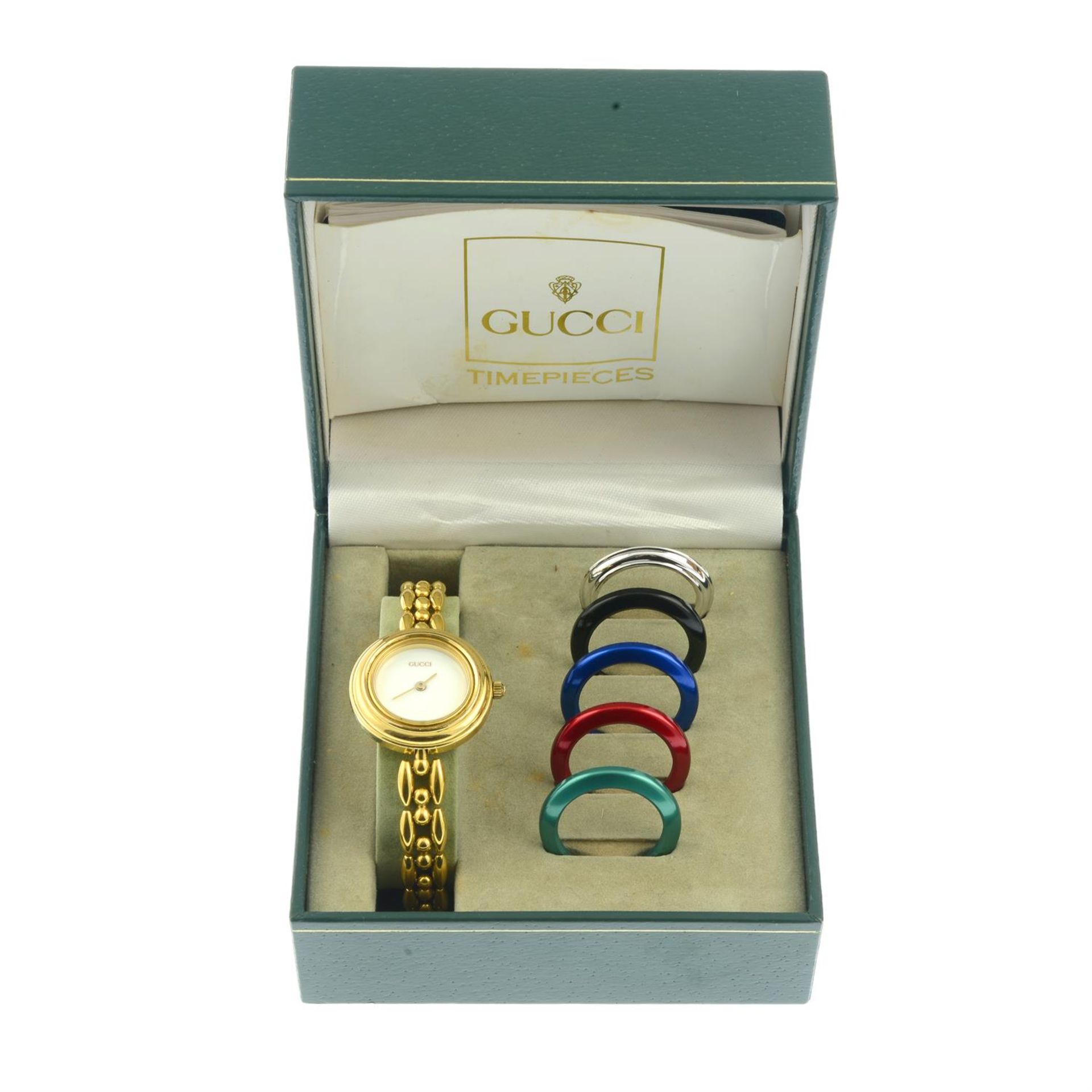 GUCCI - a watch with interchangeable variously coloured bezels. - Image 3 of 3