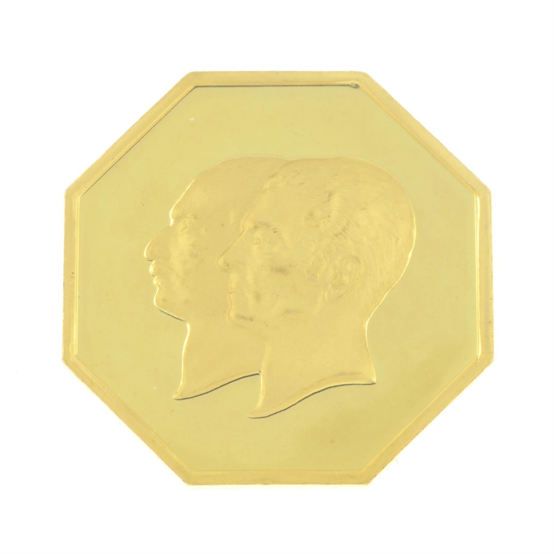 Iran, National Bank of Iran, Golden Jubilee, octagonal proof gold medal dated MS 2535 (1976).