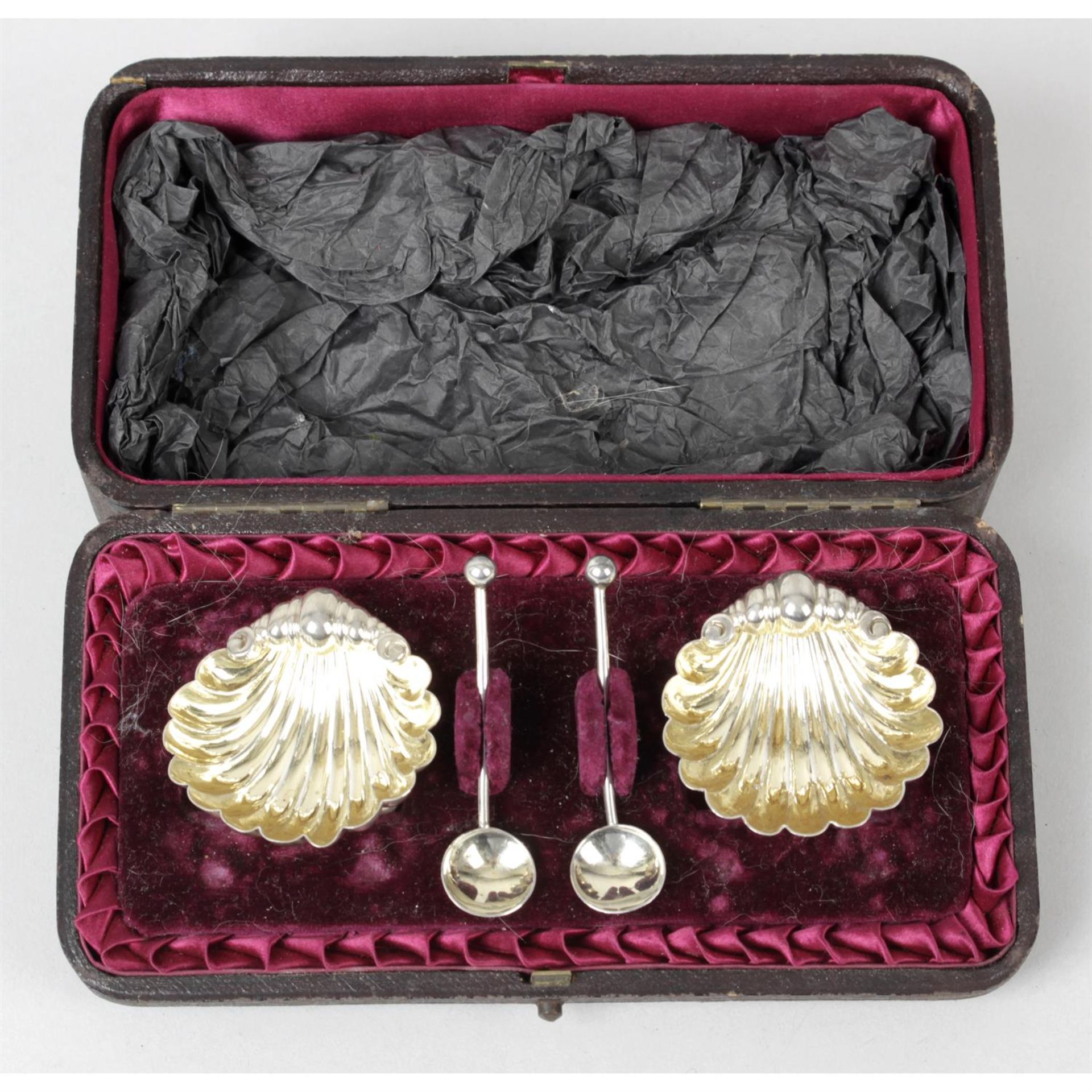 A pair of Victorian silver basket salts, with later spoons; together with a cased pair of Edwardian - Image 4 of 6