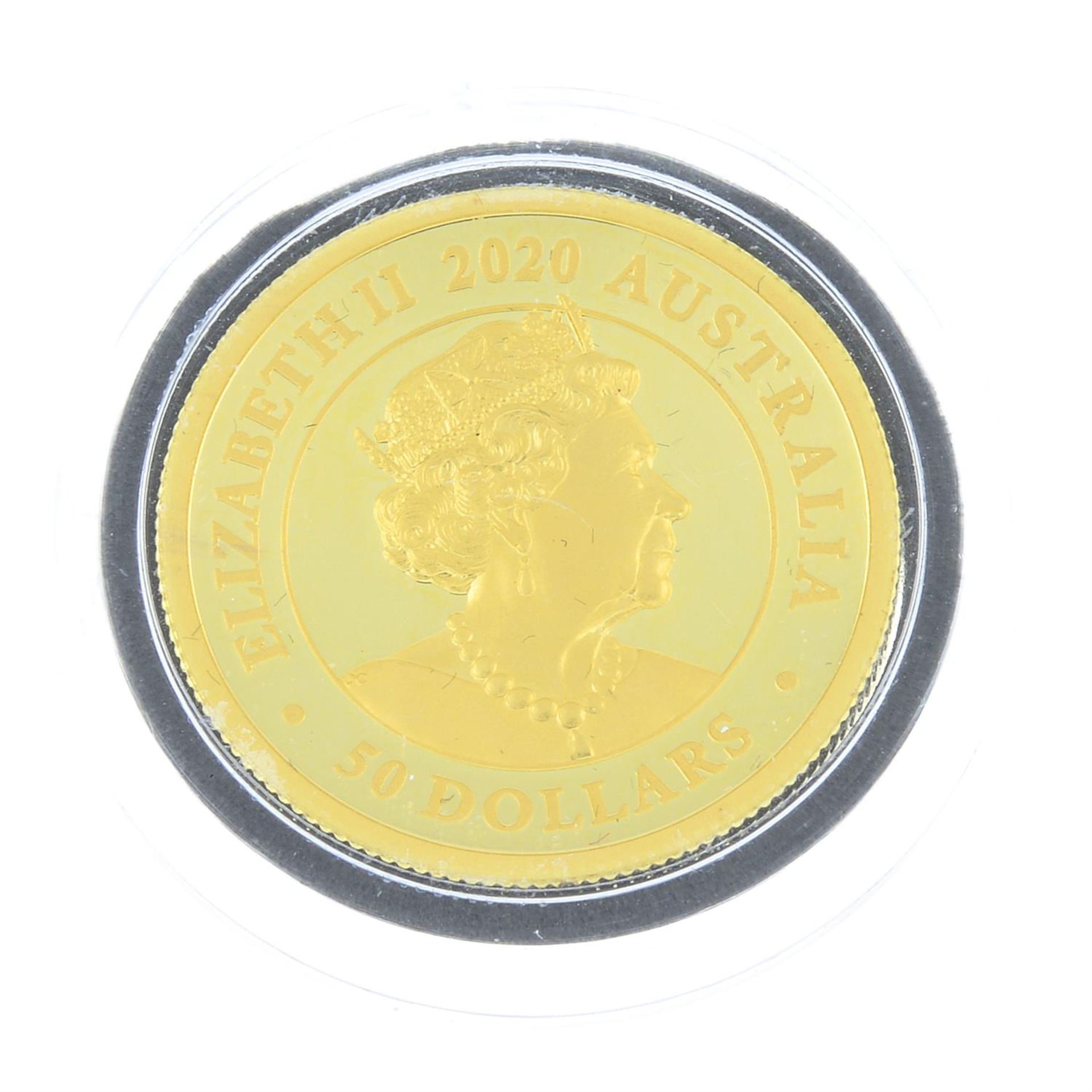 Australia, Elizabeth II, gold proof piedfort 50-Dollars Sovereign 2020.