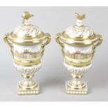 A pair of Coalport bone china limited edition twin handled vases.