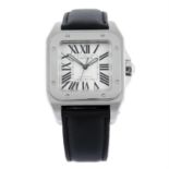 CARTIER - a stainless steel Santos 100 wrist watch, 33x33mm.