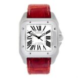 CARTIER - a stainless steel Santos 100 wrist watch, 33x33mm.