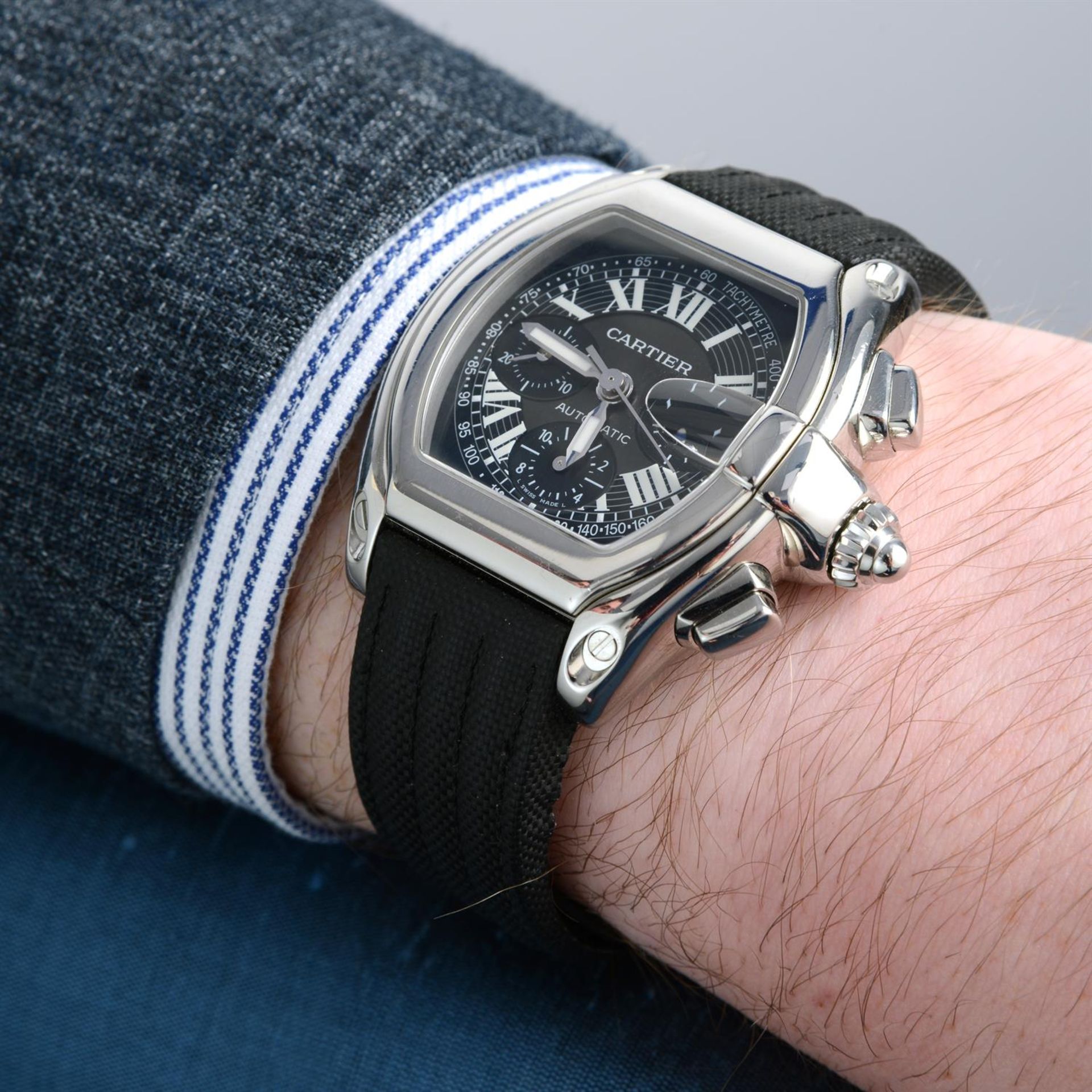 CARTIER - a stainless steel Roadster chronograph wrist watch, 40mm. - Image 5 of 5