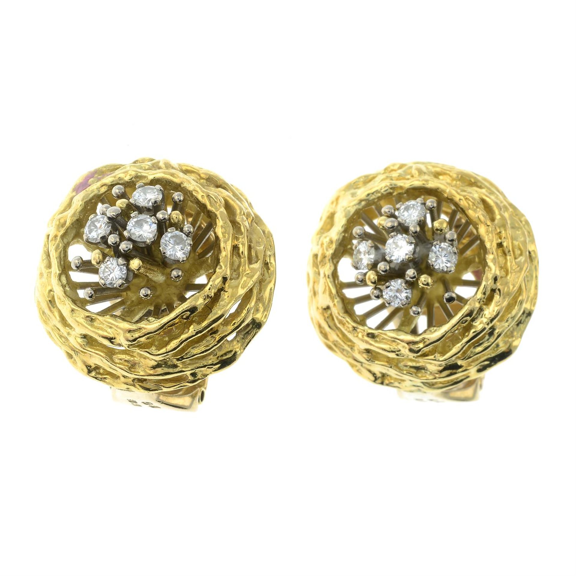 A pair of 1970s 18ct gold diamond earrings, by David Thomas. - Image 2 of 3