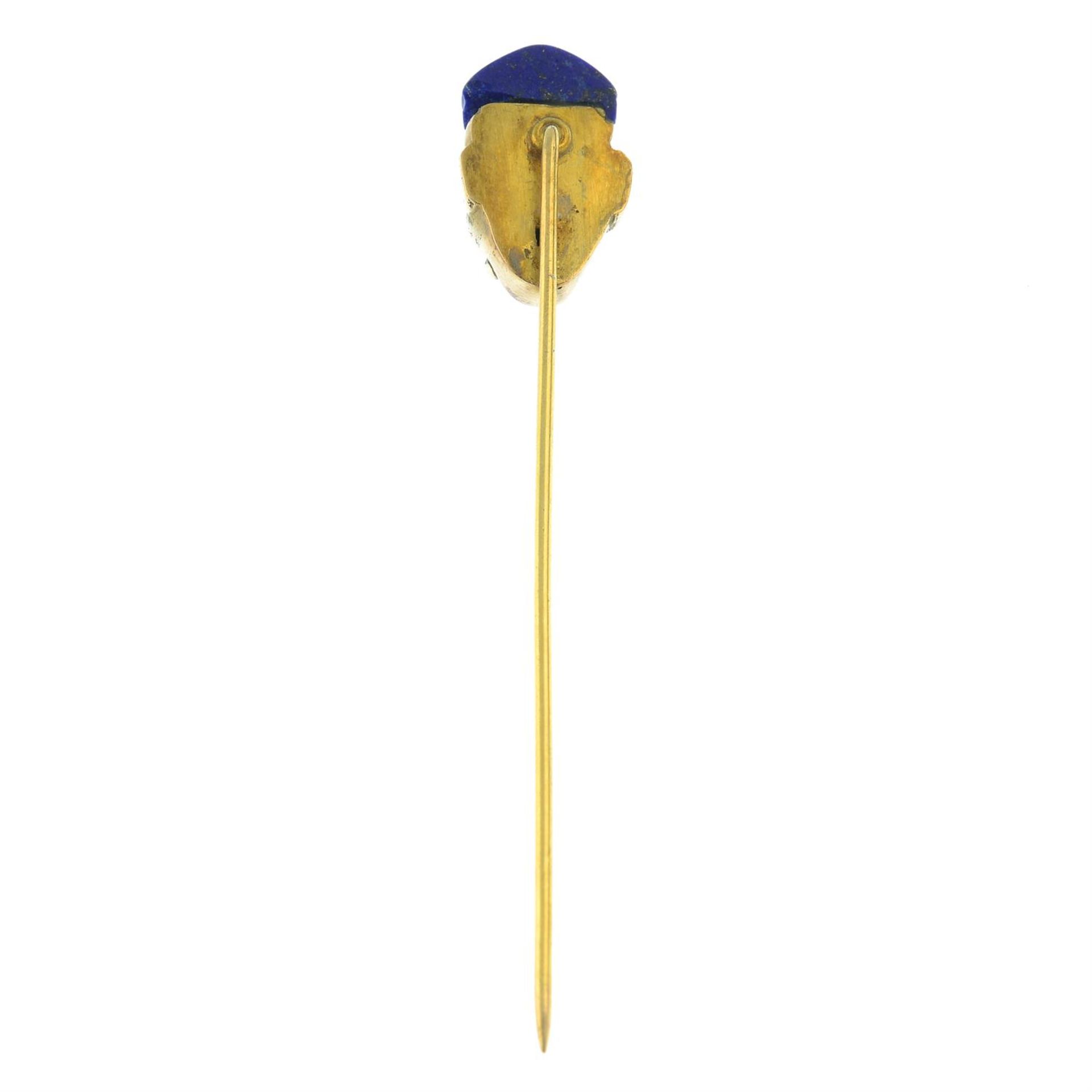 An early 20th century gold stickpin, depicting the bust of a man, with lapis lazuli hat, - Image 3 of 4