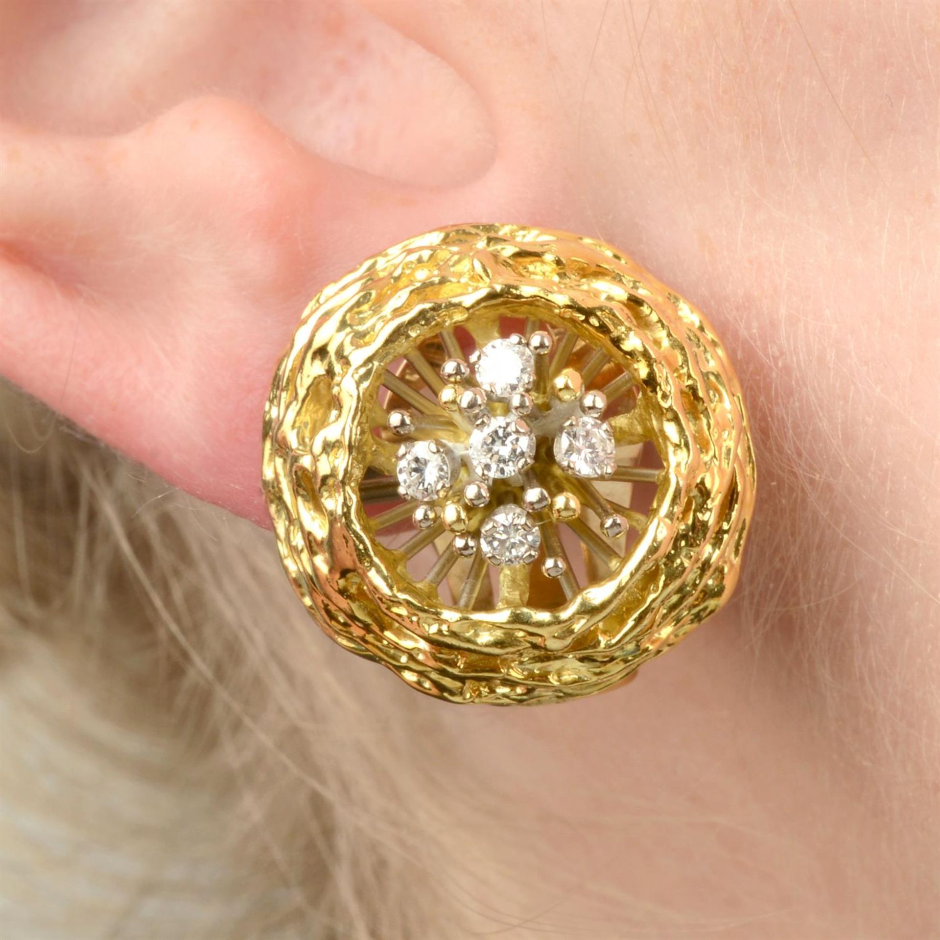 A pair of 1970s 18ct gold diamond earrings, by David Thomas.