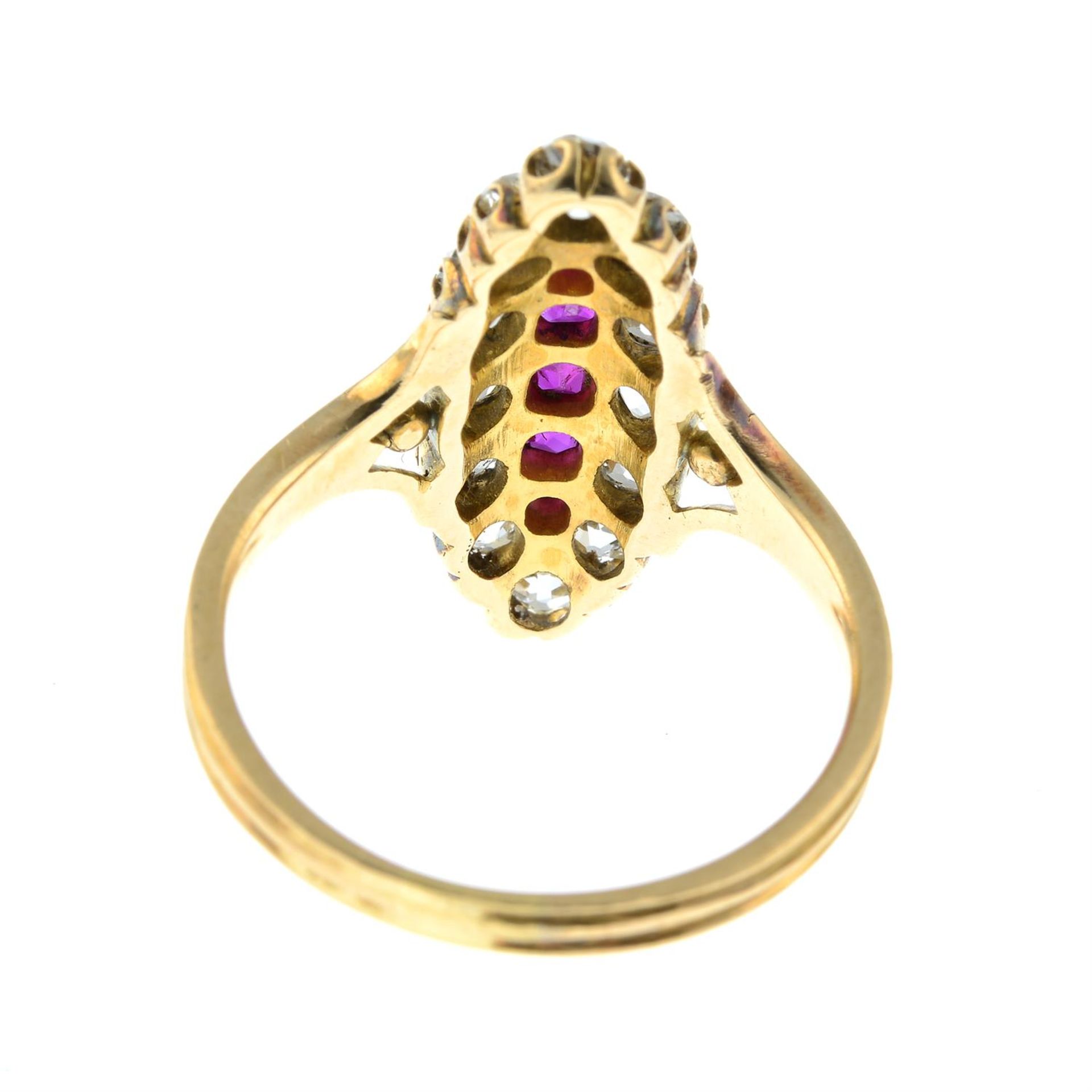 A late 19th century gold ruby and old-cut diamond marquise-shape cluster ring. - Image 4 of 5