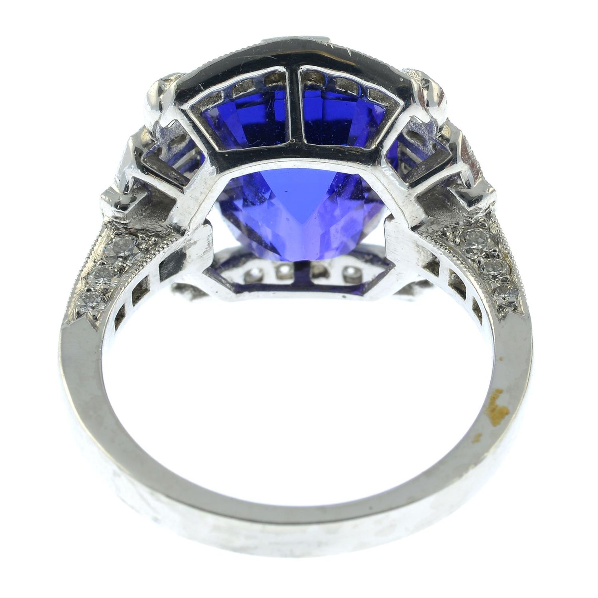 A tanzanite dress ring, with baguette and brilliant-cut diamond surround. - Image 4 of 5