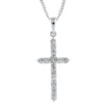 An 18ct gold brilliant-cut diamond cross pendant, with 9ct gold chain.