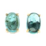 A pair of emerald cabochon single-stone stud earrings.