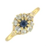 An early 20th century 18ct gold sapphire and old-cut diamond cluster ring.