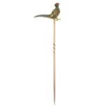 An early 20th century enamel pheasant stickpin.