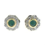 A pair of 9ct gold emerald and diamond earrings.