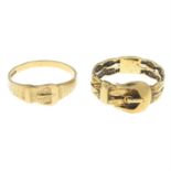 Two 9ct gold buckle rings.