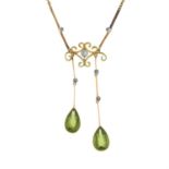 An early 20th century old-cut diamond and peridot negligee necklace.