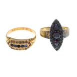 Two late Victorian gold gem-set rings.