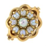A 9ct gold split pearl floral cluster ring.