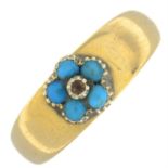 A late Victorian 18ct gold turquoise and colourless gem floral dress ring.