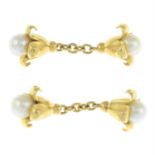 A pair of 18ct gold cultured pearl floral cufflinks.
