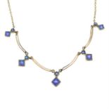 An early 20th century 9ct gold sapphire necklace.